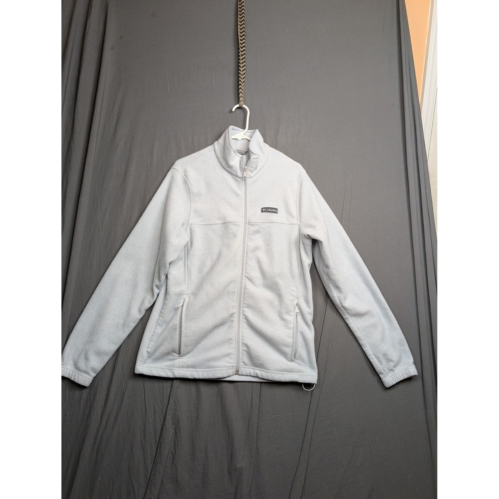 Columbia Womens Full Zip Fleece Jacket Light Gray Mock Neck Outdoor Size L